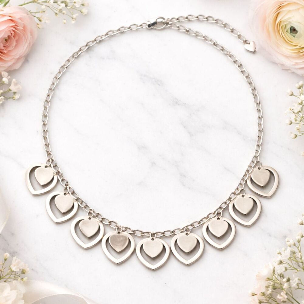 Milor Signed Stainless Steel Dangling Heart Charm Necklace